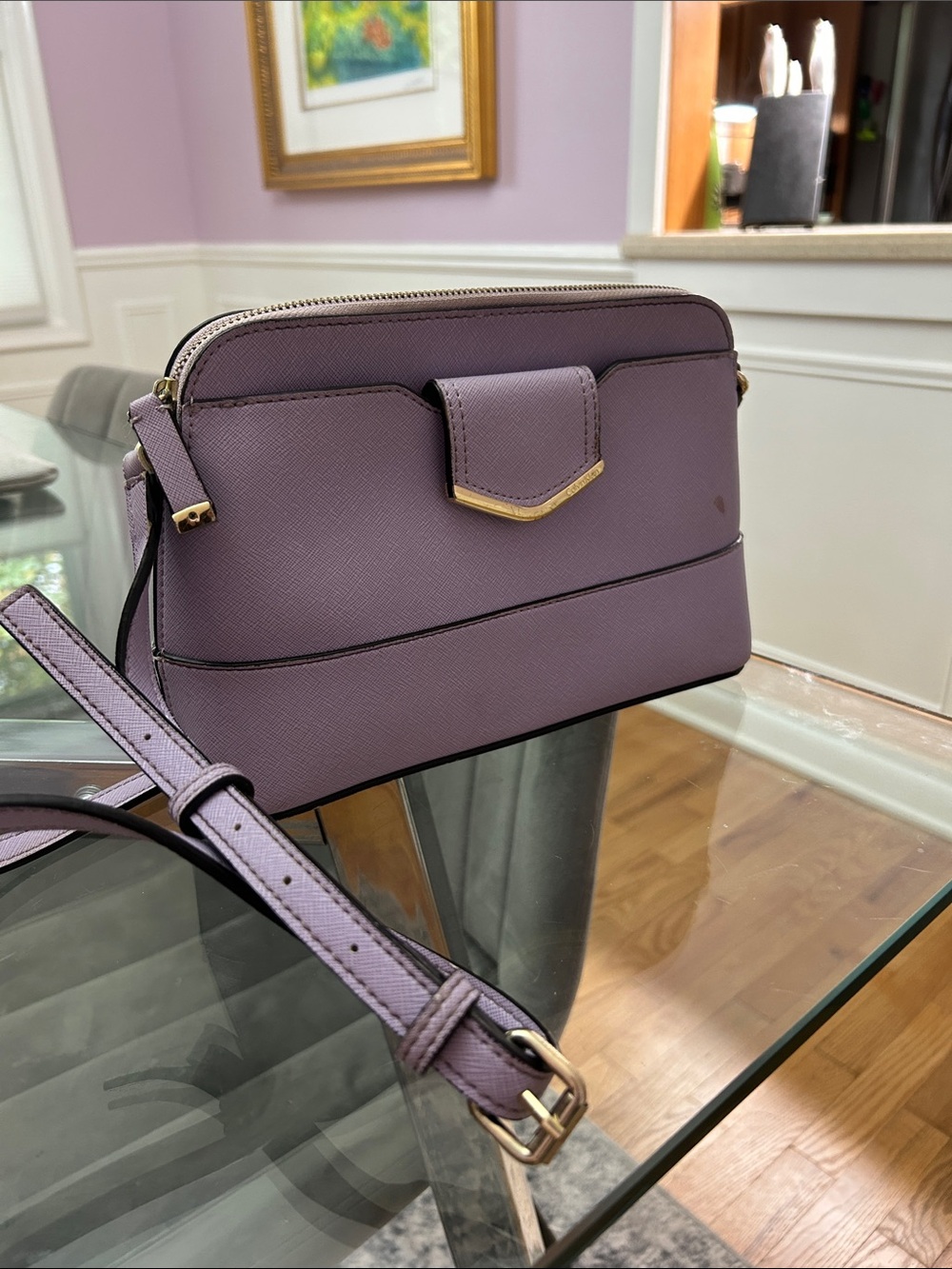 Calvin Klein Lilac Crossbody Bag with Gold Trim